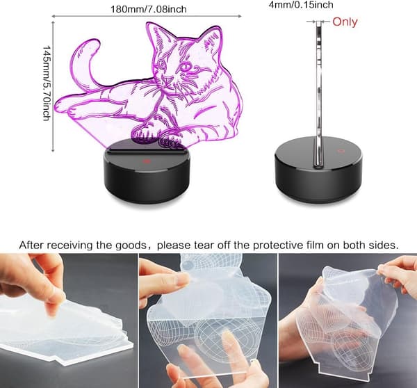 3D Natlampe Kæledyr Kat 3D Lampe Optisk Illusion Natlamper