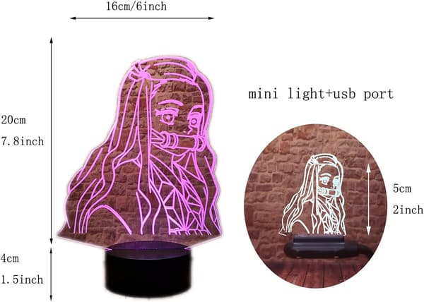 Kamado Nezuko 3D Illusjon Demon Slayer Merchandise Nattlys LED