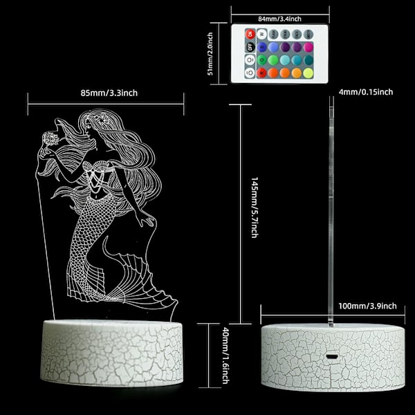 Mermaid 3D Illusion Lamp, LED nattlampa födelsedagspresent för G