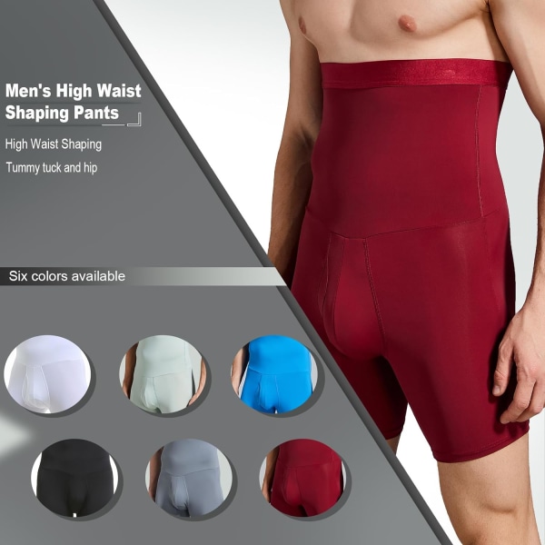 Män Tummy Control Shorts Hög Midja Underkläder Slankning Shapewear Body Shaper Ben Boxer Kalsonger Dark Red M