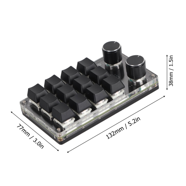 Programmerbar makro-tastatur 2 knotter blå bryter svart 12 taster mini tastatur med RGB for kontorspill musikk media