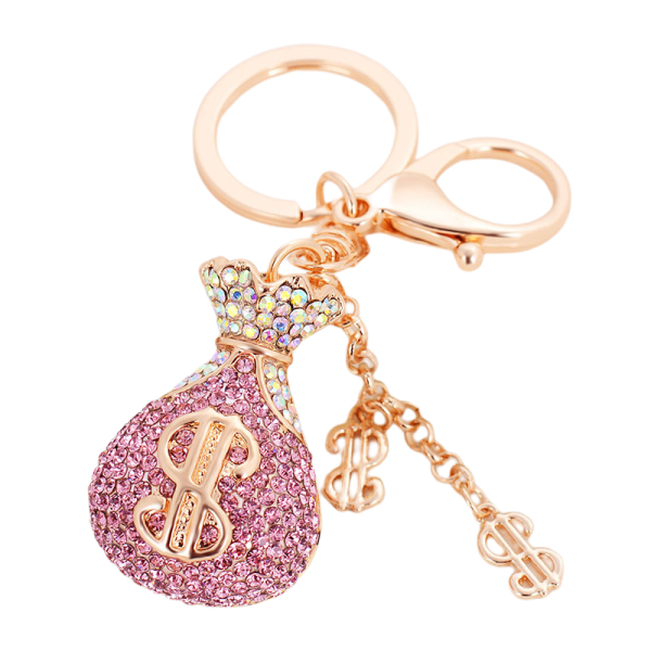 Dollar Symbol Shape Keychain Keyring Sparkling Crystal Rhine pink