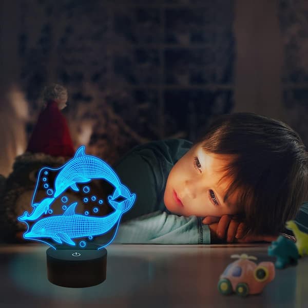 Delfin Gaver, 3D Illusionslampe, Delfin Natlampe til Seng