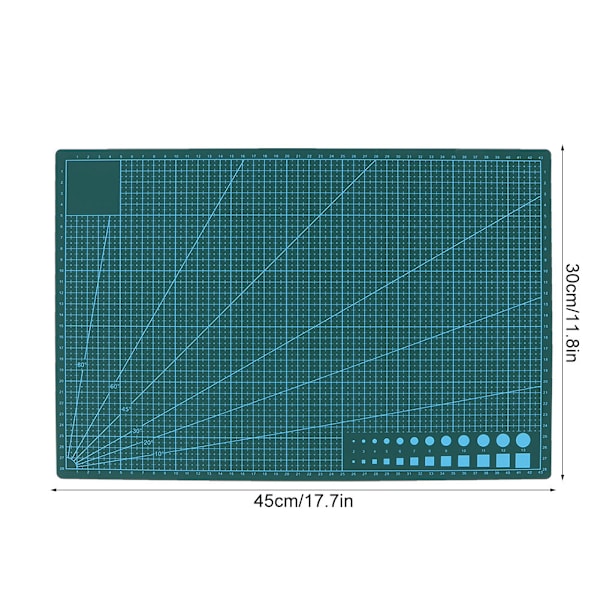 A3-kokoinen kaksipuolinen PVC-leikkuualusta, itsekorjautuva ruudukkoviivoilla, askarteluväline, toimistotarvike (vihreä)