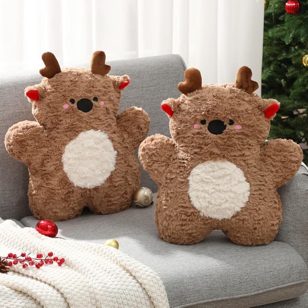 2 st mjuka plysch älgformade julkuddar - dekorativa hjortkuddar för soffa, sovrum, vardagsrum och julklappar