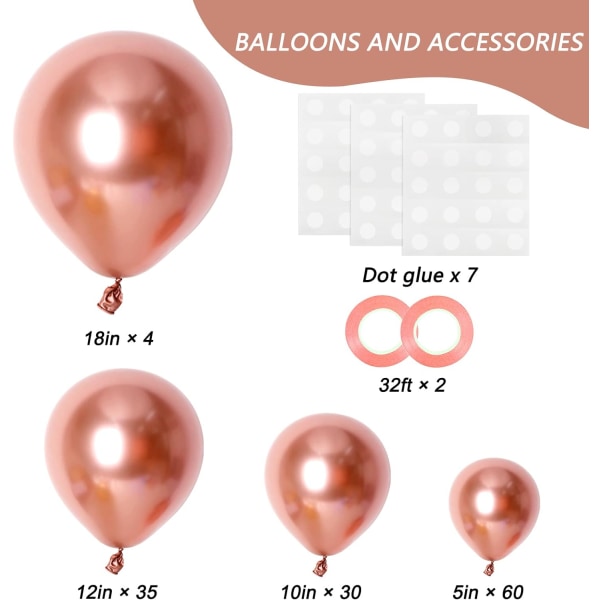 129 stk. Rosaguldballoner Latexballoner Forskellige Størrelser 18 12 10 5 Tommer Festballon Sæt til Fødselsdagsfest Valentinsdag Baby Shower Graduatio Rose Gold