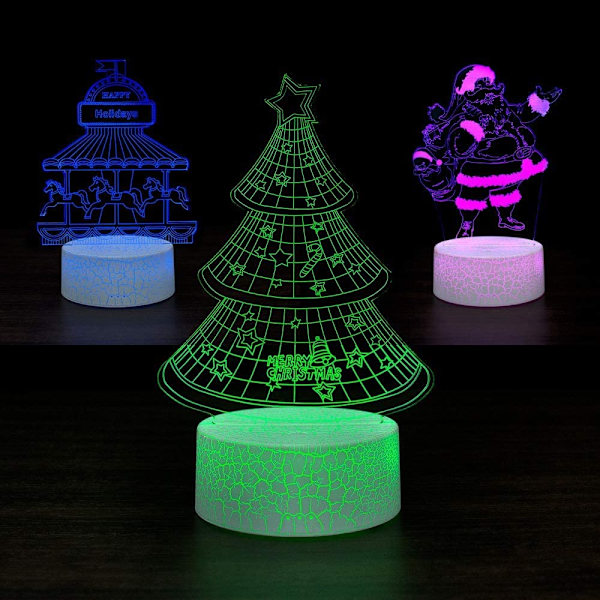 3D Illusion Natlampe Bordlampe, 7 Farver Automatisk Gradvist Skiftende USB-drevet LED-lys med Berøringskontakt til Børnegaver Hjemmedekoration (Univers S