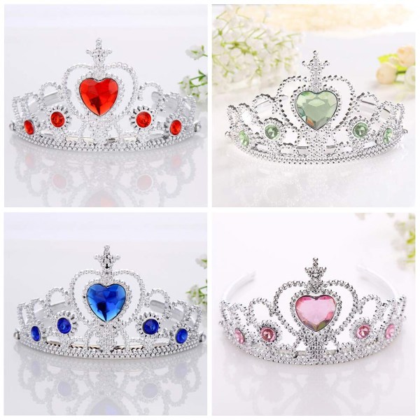 Kle deg ut Tiara Krone Sett Prinsesse Kostymefest Tilbehør(8Farger)，Gul + Marineblå + Grønn + Rosa + Hvit + Rød + Himmelblå + Lilla