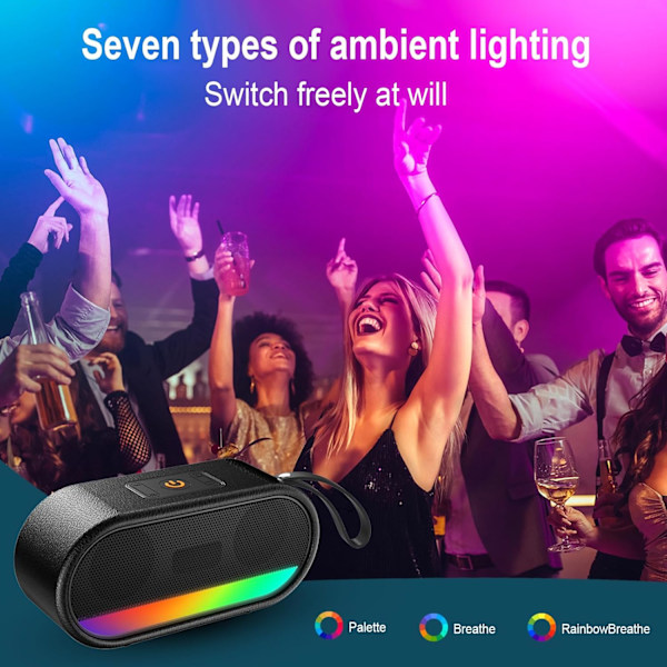 Bärbar Bluetooth-högtalare med LED-lampor, 24W Högt ljud med kraftfull bas, Bärbar trådlös upp till 10 timmars speltid, Inbyggd mikrofon Bluetooth