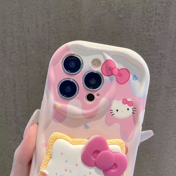 Kawaii telefonetui til iPhone - sødt katte-tegneserie telefonetui i TPU blød etui med airbag-stativ, designet til piger og kvinder iPhone 13 Pro