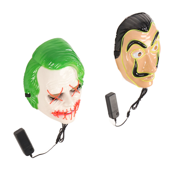 2 stk. LED ansigtsmaske 3 lystilstande El sikker behagelig lysende Halloween ansigtsmaske til fest