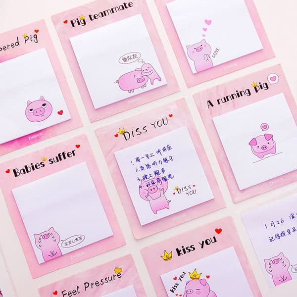 Pink Cute Pig Sticky Paste Note for en ung piges hjerte og studerende (kærlighed)