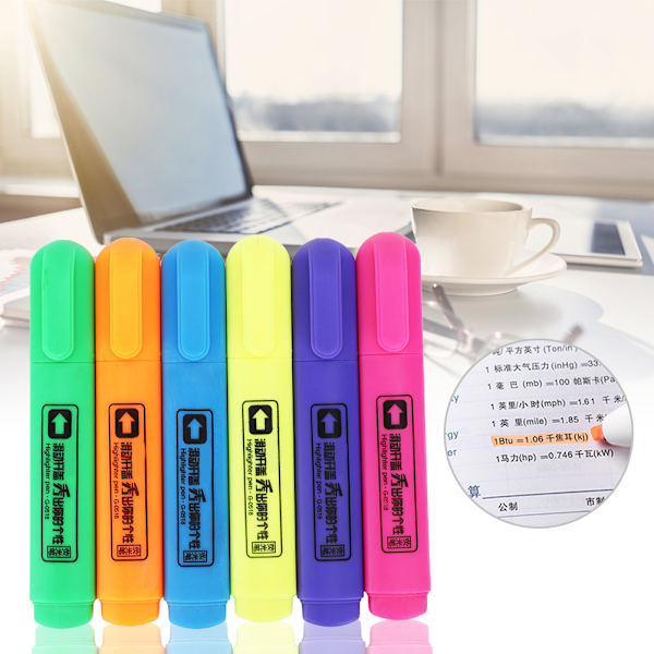 6 farger fluorescerende penn Cartoon merking maling skolemateriell kunstutstyr