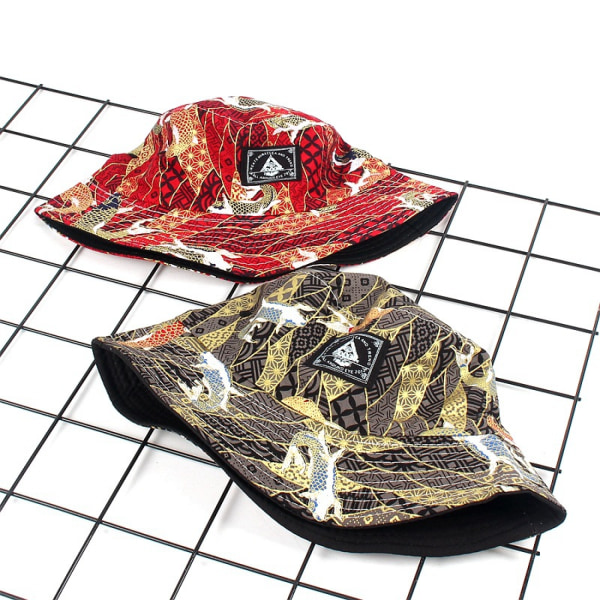 Ukiyo-e guldfisk broderad hatt unisex tryck dubbelsidig C