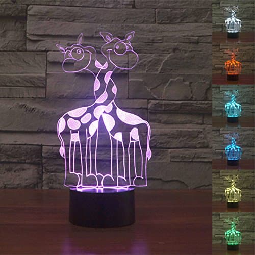 3D Dobbelthodet Giraff Bordlampe Nattlys 3D LED USB 7 C