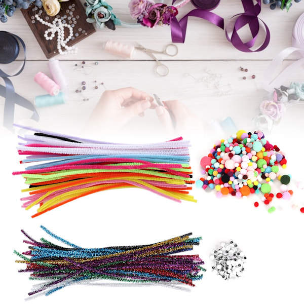 400 stk fargede pinner Håndlaget DIY Art Craft Creation Stofftilbehør for barn