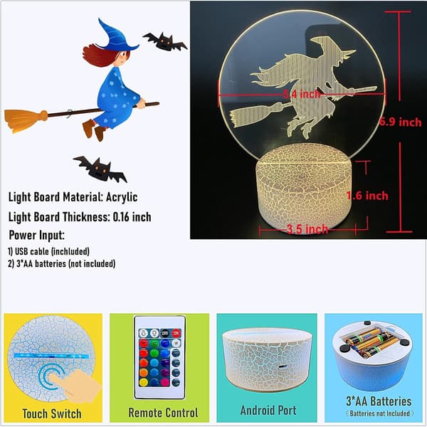 3D Illusjon Nattlys, 3D LED Skrivebordslampe, 16 Farger Opt