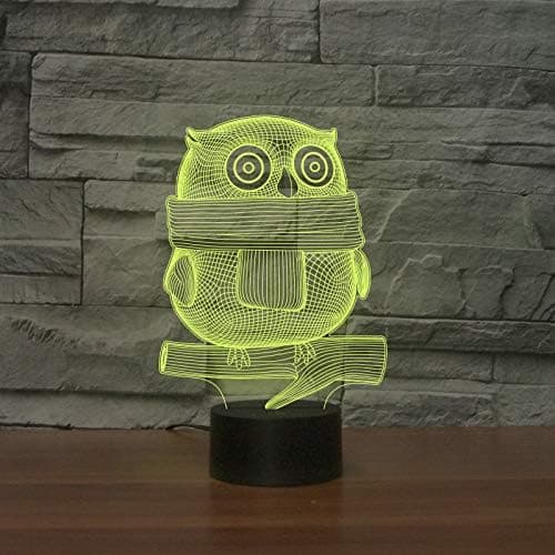 Hjemmedekorasjon Søt Ugle 3D Lampe 7 Farger Optisk Illusjon Kunst Nattelys