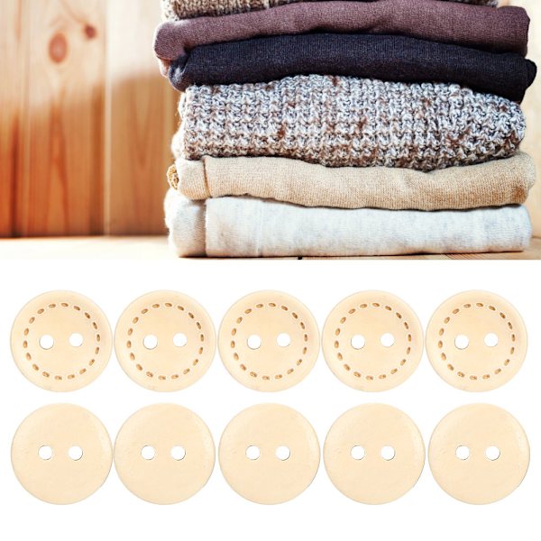 100 st träknappar cirkulär träfärg DIY tillbehör sömnad 2-håls knapp 1,5 cm