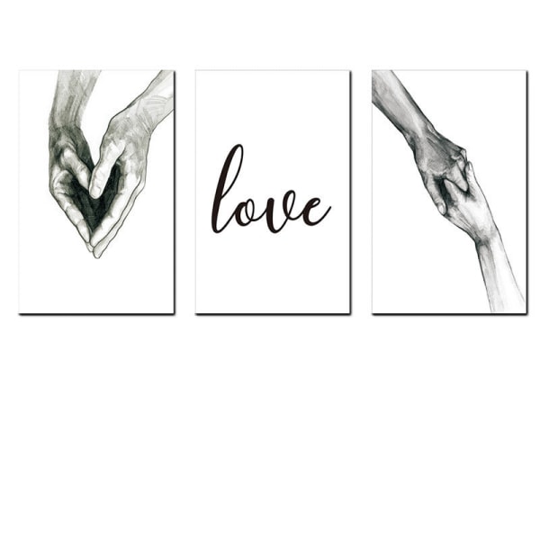 Hånd i hånd og kærlighed vægkunst lærredstryk plakat, enkel mode sort og hvid