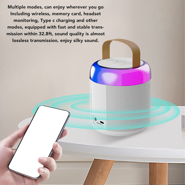 Trådløse karaokehøyttalere RGB-lys Bluetooth 5.3-høyttaler med 2 trådløse mikrofoner Bærbar karaokemaskin for familiefest White