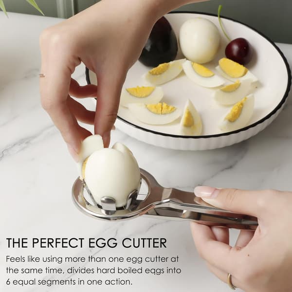 Eggdeler i rustfritt stål, beste kjøkkenredskaper for hardkokte egg, deler raskt egg i 6 like segmenter