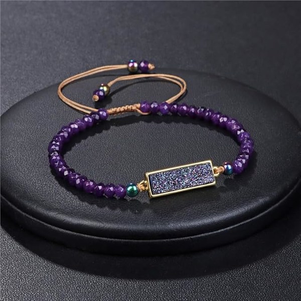 Luonnonkivihelmiä rannekoru Parantava kristallirannekoru Käsin kudotut rannekorut Sydämen muotoinen kolmion muotoinen rannekoru Kivihelmiä rannekoru Korut naisille Purple