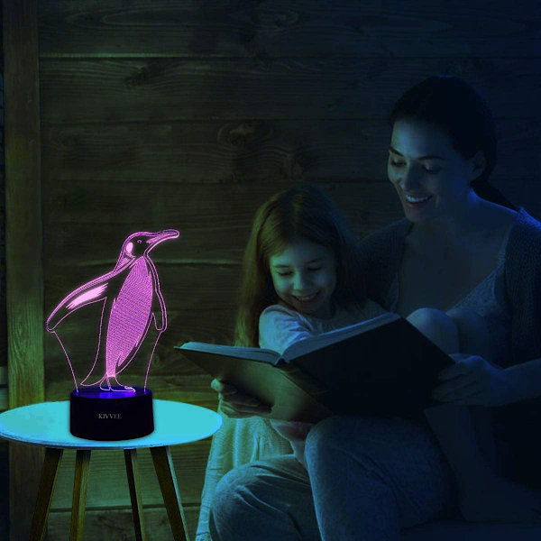 Penguin Visual 3D Lamp Illusion 2D Nattlampa Xmas Chirstma