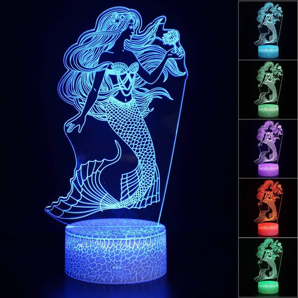 3D Illusion Havfrue Natlampe 16 Farveskift Touch W