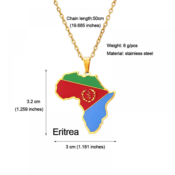 Halsband i rostfritt stål, Eritrea Eritrea karta hänge