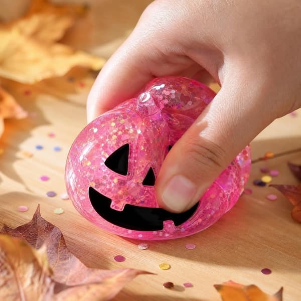 Lyserød gennemsigtig glitter græskar squishy langsom rebound stressaflastende fidget legetøj til Halloween pink