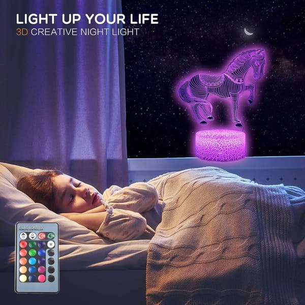 Heste Dyr 3D Illusion LED Bordlampe Dekor Natlys wi