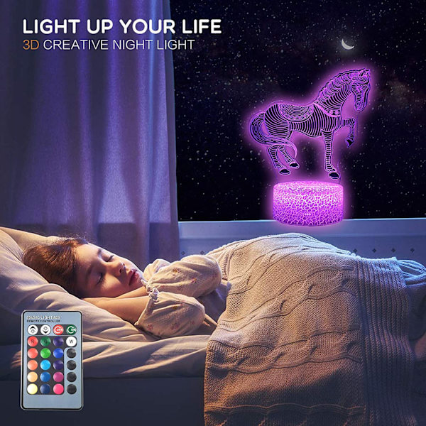Heste Dyr 3D Illusjon LED Skrivebordslampe Dekor Nattlys wi