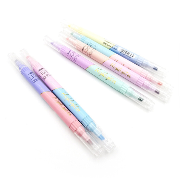 6 st dubbelsidig highlighter Macaron ögonskydd färg fluorescerande färgglad markeringspenna
