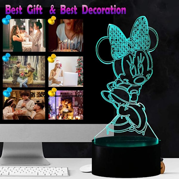 Minnie Mus & Musse Musse Fee 3D LED Nattelys Mickey Venn Figur USB Berøring Fjernkontroll 16 Farger 4 Moduser Auto-Endring Gutterom Dekor Barn Soverom Nattbord Lava