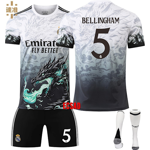 24/25 Jalkapallosetti lapsille, verryttelypuku pojille, Real Madrid NO.5 jalkapallojoukkueen pelipaita, verryttelypuku, shortsit ja sukat L