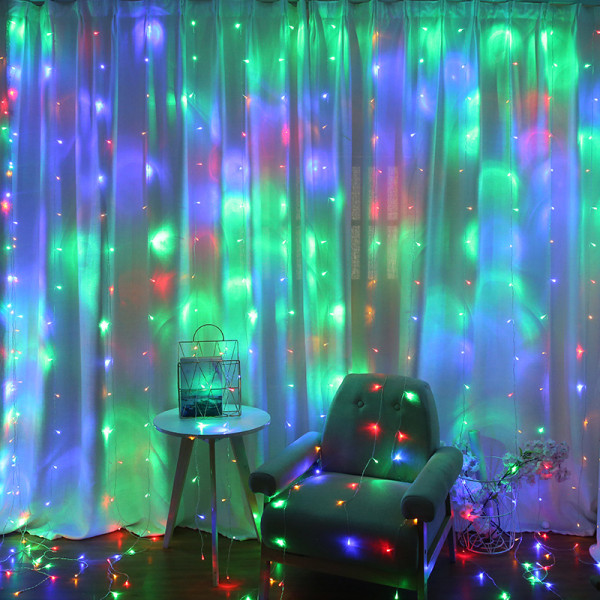 300 LED fönstergardin ljusslinga bröllopsfest hem Garde Color