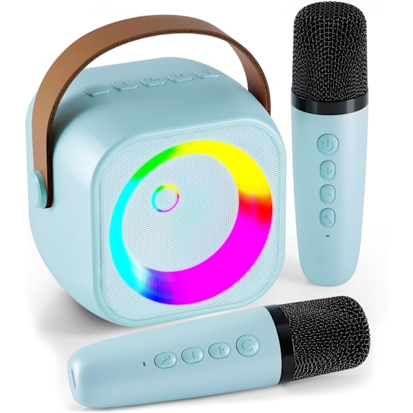 Mini Karaoke-laite, kannettava Bluetooth-karaokekaiutin 2 langattomalla mikrofonilla ja juhlavaloilla lapsille ja aikuisille, syntymäpäivä blue