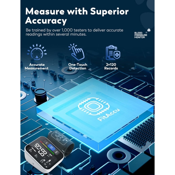 Blodtrykksmålere for hjemmebruk Overarm, Nøyaktig mansjett 8,7\"-15,7\" Monitor med stor bakgrunnsbelyst skjerm 2 brukere 240 sett minne og HR-deteksjon,