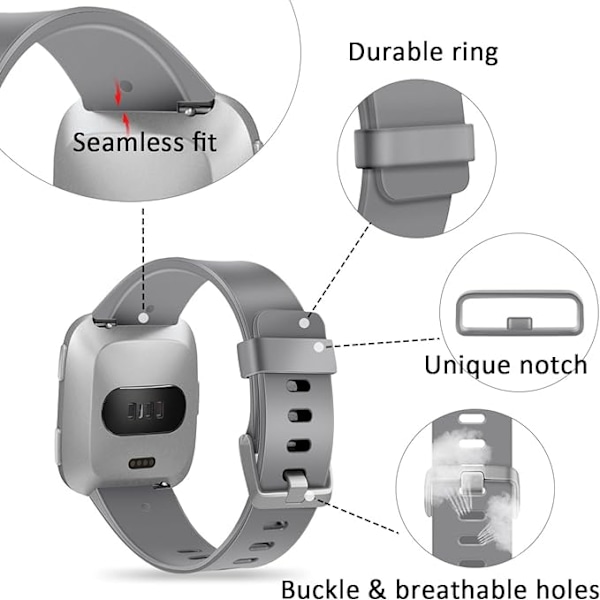 Älykellon ranneke sopii Fitbit versa älykellolle, versa 2 ja versa Lite se -kelloille naisille ja miehille (Harmaa-L)