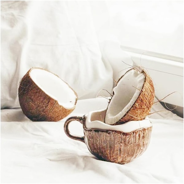 Retro handknådad oregelbunden keramisk mugg kokosnötskopp kaffekopp havregrynsfrukost vattenkopp.