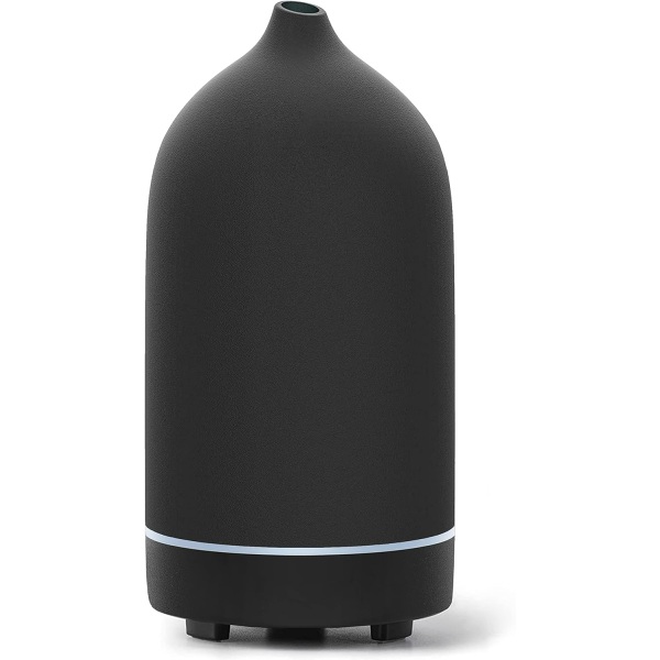 Eterisk oljespridare, handgjord keramisk spridare för hemmet, Ultrasonic Cool Mist Air Diffuser, 9 färger nattljus med timer (svart) Black