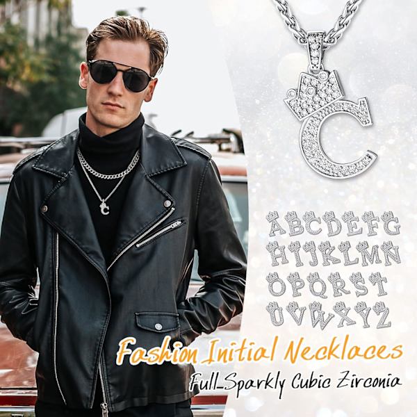 Kruunu Alku A-Z Kaulakoru, Iced Out Kirjainriipus 22-24 Tuuman Ketjulla, Miehet Naiset Bling Hip Hop Aakkoset Nimi Korut Lahja Suuret Alku Kirjaimet Kaulakorut C Silver