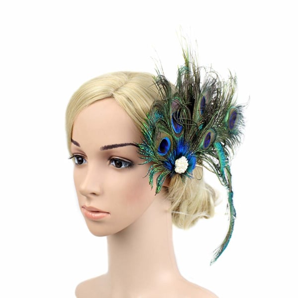 Påfågel Fjäder Fascinator Klämmor Hårprydnad Huvudbonad Flapper Hårklämmor Kentucky Gatsby Tea Party Bröllop Derby Prestation för Kvinnor Grön