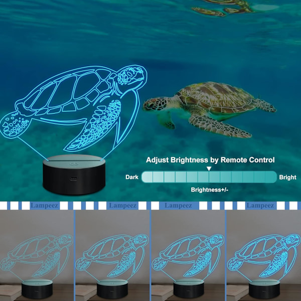 Børne 3D Skildpadde Natlys Optisk Illusion Lampe med 16 Farver Fjernbetjening Skiftende Fødselsdag Jul Valentinsdag Gaveidé til Drenge og Piger