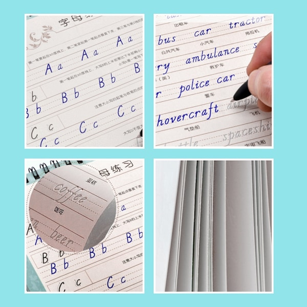 Englantilainen italialainen kursivoitu kalligrafiakopiokirja Uudelleenkäytettävä ura lapsille ja aikuisille