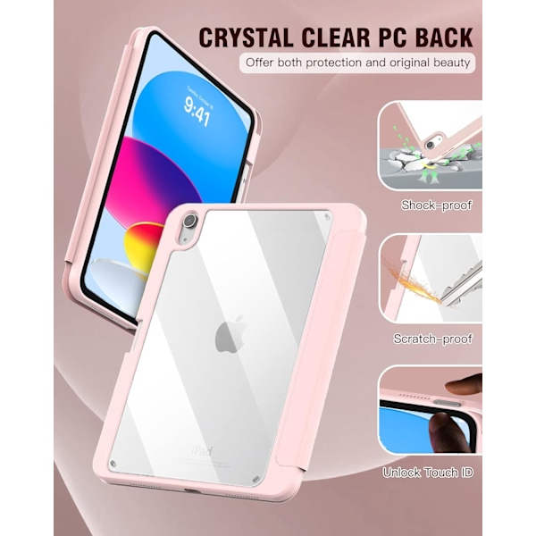 Fodral för iPad (A16) 11:e generationen 11 tum 2025, med pennhållare, tunt skyddande skal med genomskinligt bakstycke, automatisk väckning/viloläge pink iPad(A16)11 11（2025）