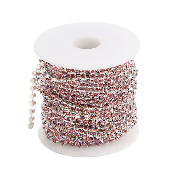 Rhinestone Trim 10yd oksidasjonsbestandig blank overflate robust holdbar utsøkt design mye brukt Rhinestone ChainLight Pink On Silver