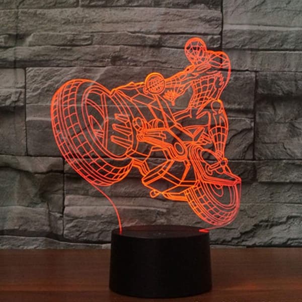3D Illusion Natlampe Motorcykel 7 Farveskift Touch Swit