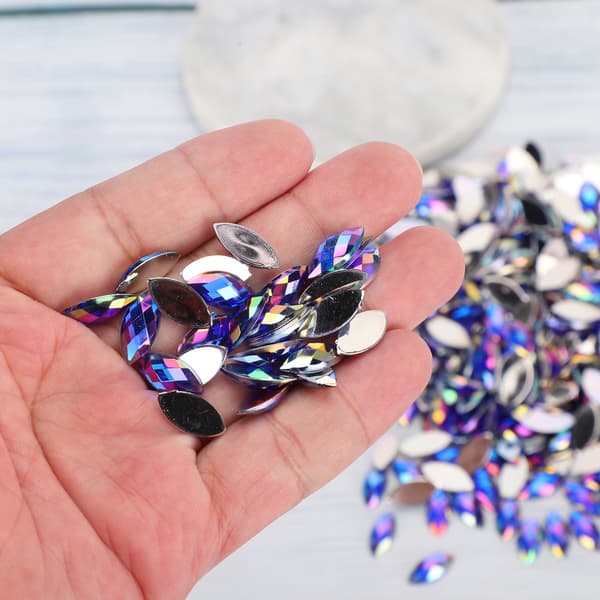 500 stk hesteøyeformet krystall akryl strass flatback mørk blå AB for bryllup DIY fest